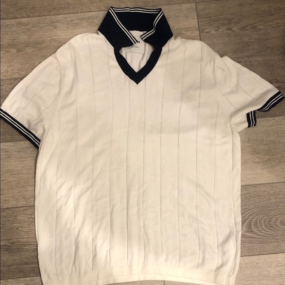 Hollister White Short Sleeve Knit Polo with Navy Trim size L